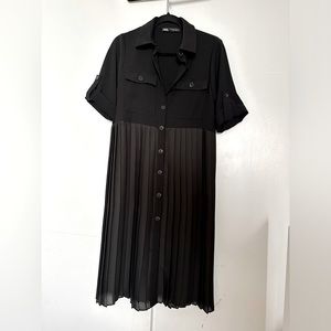 New Zara Women sz XS black pleated shirt dress